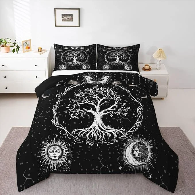 Durable Feelyou Sun and Moon Comforter Bohemian Tree Butterfly Style Bedding Set Psychedelic Hippie Comforter Set for Boys Girls Children Teens Bedroom Decor Galaxy Astrology Duvet Set Full Size Effective