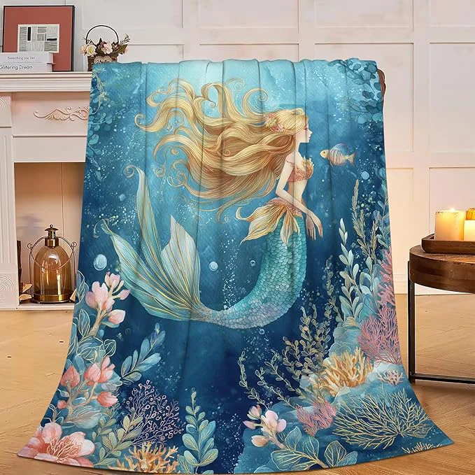 Original Design Mermaid Blanket Super Soft Warm Fluffy Fleece Flannel Fantasy Throw Blanket Cozy Fuzzy Plush Stuff Bedding Blankets Gifts for Women Kids Boys Girls Adults 60 quot X50 quot First-Class