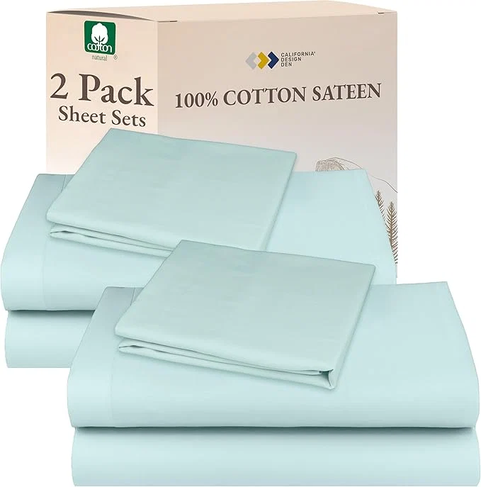 Versatile California Design Den Cotton 2-Pack Twin XL Sheet Sets Soft amp Durable Extra Long Twin Bed Sheets Cotton with 12 quot Pockets Twin XL Sheets with Sateen Sheets Seafoam Solid
