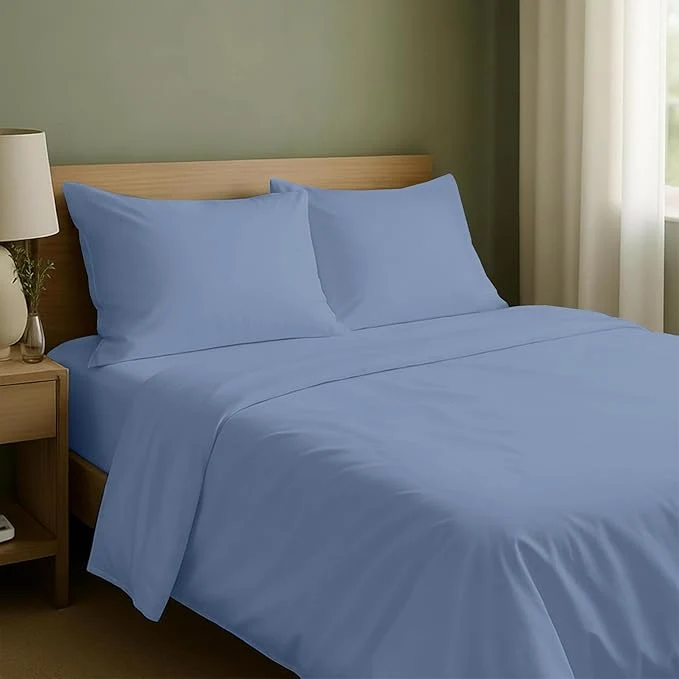 California Design Den King Size Sheets Set - Natural Cotton Sheets King Size with Deep Pockets Soft Sateen Weave Breathable and Durable Bedding Set Blue Hydrangea Solid