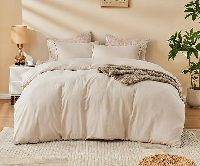 Next-Generation SLEEPBELLA Linen Duvet Cover Set King Size-1 Duvet Cover with 2 Pillow Shams with Button Closure Soft Breathable Farmhouse Flexible