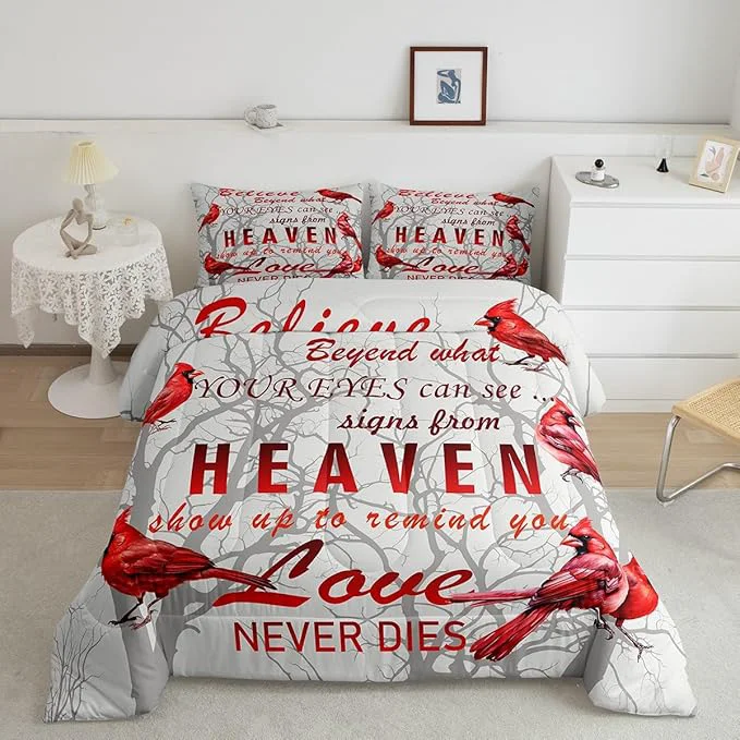 Quality Feelyou Cardinal Bird Comforter Set Full Size Farmhouse Red Birds Bedding Set for Girls Boys Women Men Tree Branches Decor Comforter Nature Comforter with 2 Pillow Case Genuine
