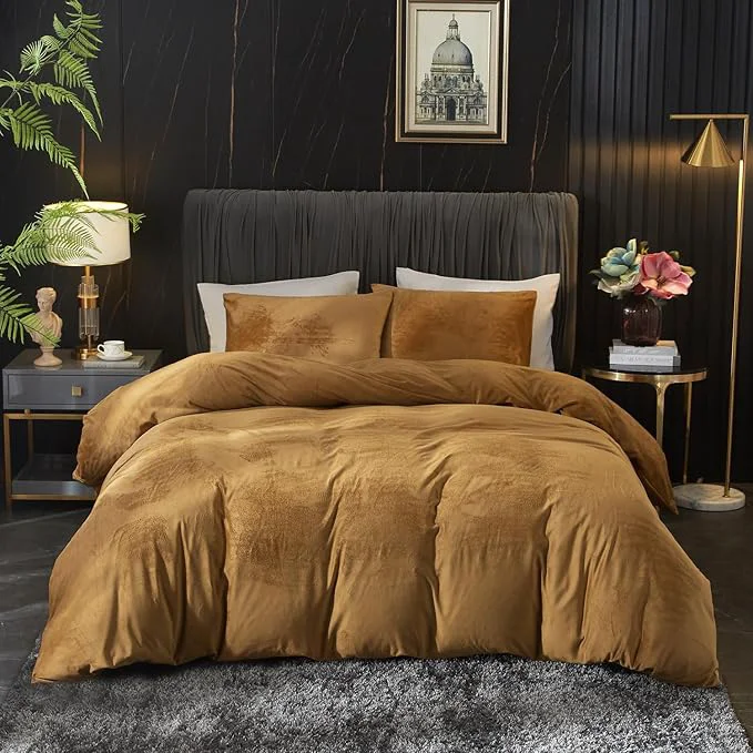 Organic Ivellow Velvet Flannel Duvet Cover King Size Rust Duvet Cover King Velvet Comforter Cover Set Ultra Soft Breathable Cozy Velour Duvet Cover Solid Luxury Bedding Set Zipper Closure Corner Ties Proven