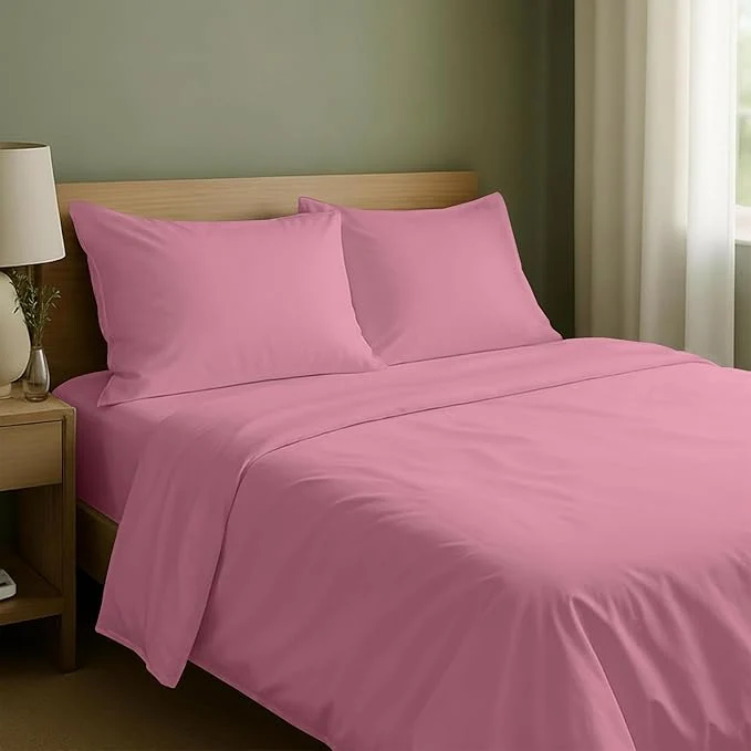 Secure California Design Den Natural Cotton Sheets Queen Size Bed Set - Soft Sateen Weave Deep Pockets with All Around Elastic Breathable and Durable Bedding - Doll Pink Smart