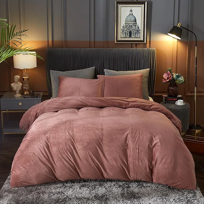 Safe Ivellow Velvet Duvet Cover Queen Size 3 Pcs Flannel Blush Pink Duvet Cover Queen Velvet Comforter Cover Bedding Set Ultra Soft Cozy Solid Luxury Velour Duvet Cover Set Zipper Closure Corner Ties Innovative