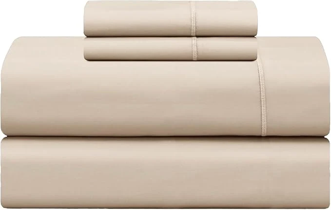 Sophisticated Feather amp Stitch 500 TC Full Size 4pc Damask Bed Sheet Set Soft Cotton Breathable Bedsheets 18 quot Deep Pockets Sateen Weave Striped Bedding Mattress Resort Hotel Luxury Decor - Champagne Beige Eco-Friendly