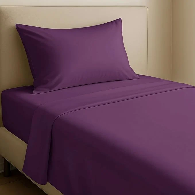 Exclusive California Design Den 12 quot Pocket Sheets Twin XL Size Set - Natural Cotton Sheets Soft Sateen All Around Elastic Breathable and Durable Bedding for Dorm Room - Purple Passion Genuine