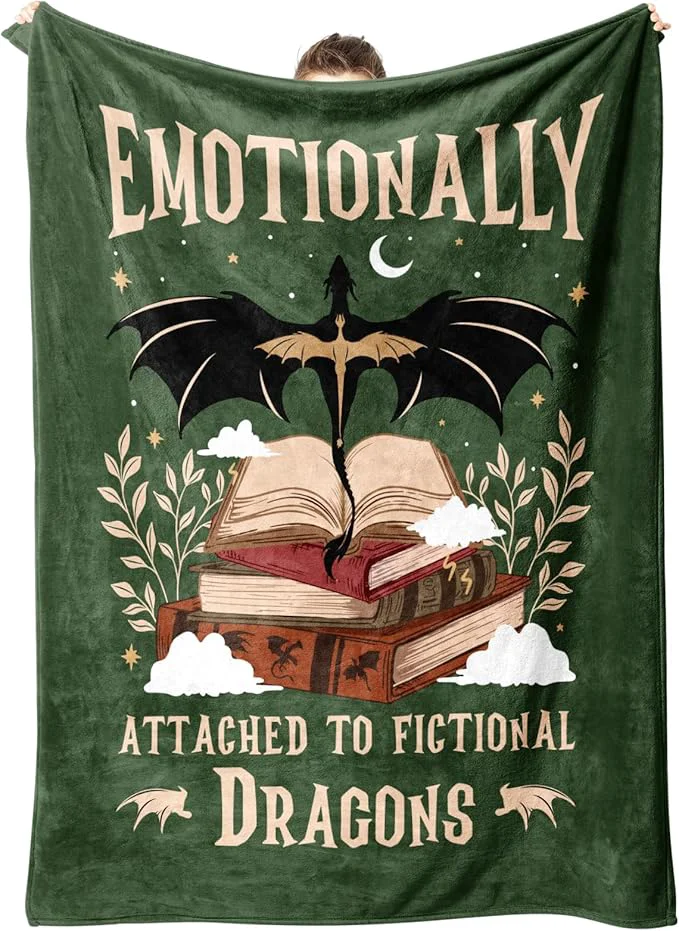 Fantasy Book Lovers Gifts Bookish Gifts for Woman Men- Gragon Lovers Blanket Functional Reading Gifts for Readers Librarian Book Nerd Bookworm Bookish Dragon Throw Blanket 60 quot x 50 quot World-Class