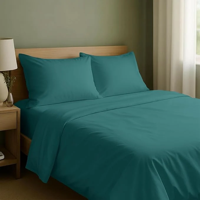World-Class California Design Den Natural Cotton Bed Sheets Full Size Bed Set with Deep Pockets - Soft Sateen Weave Durable Sheets Teal Deep Tone Dependable