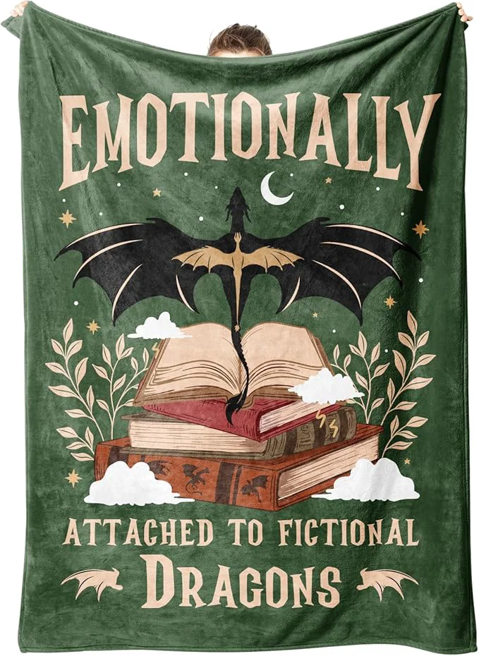 Healthy Fantasy Book Lovers Gifts Bookish Gifts for Woman Men- Gragon Lovers Blanket Functional Reading Gifts for Readers Librarian Book Nerd Bookworm Bookish Dragon Throw Blanket 60 quot x 50 quot High-Quality