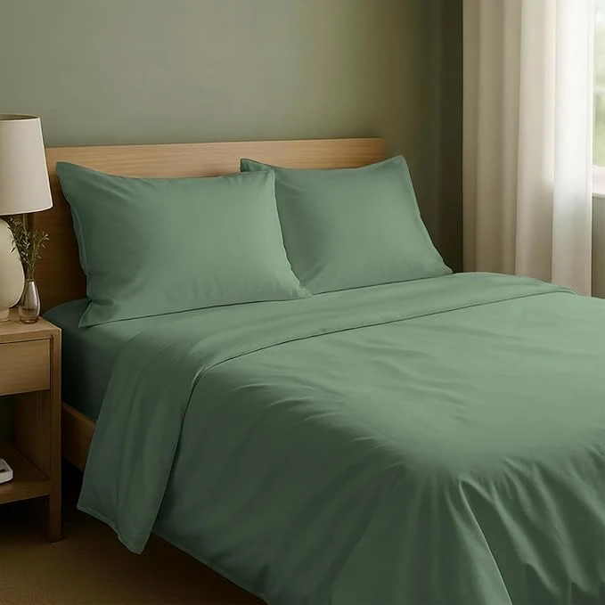 Exclusive California Design Den Queen Sheet Set - Natural Cotton Bed Sheets Queen Size Bed Set with Deep Pockets Soft Sateen Weave Breathable and Durable Bedding Sage Green - Dark Eco-Friendly