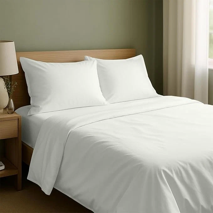 Recyclable California Design Den Deep Pocket Queen Sheets Set - Natural Cotton Sheets Queen Size Bed Set Soft Sateen Weave Breathable and Durable Bedding Ivory Eggshell Original