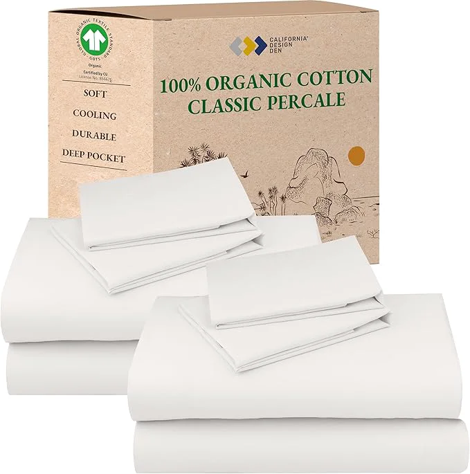 Fast California Design Den 2-Pack King Size Sheets Set - Organic Cotton Bedsheets Crisp and Breathable Percale Feel Deep Pockets Lightweight Bedding Set - True Ivory Smooth