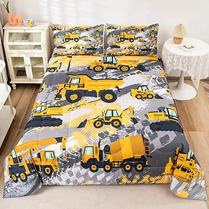 High-Performance Feelyou Boys Cartoon Car Bedding Set Kids Construction Vehicles Comforter for Kids Children Cartoon Machinery Truck Comforter Set Construction Site Cars Duvet Set King Size 3Pcs Multi 53 Effective