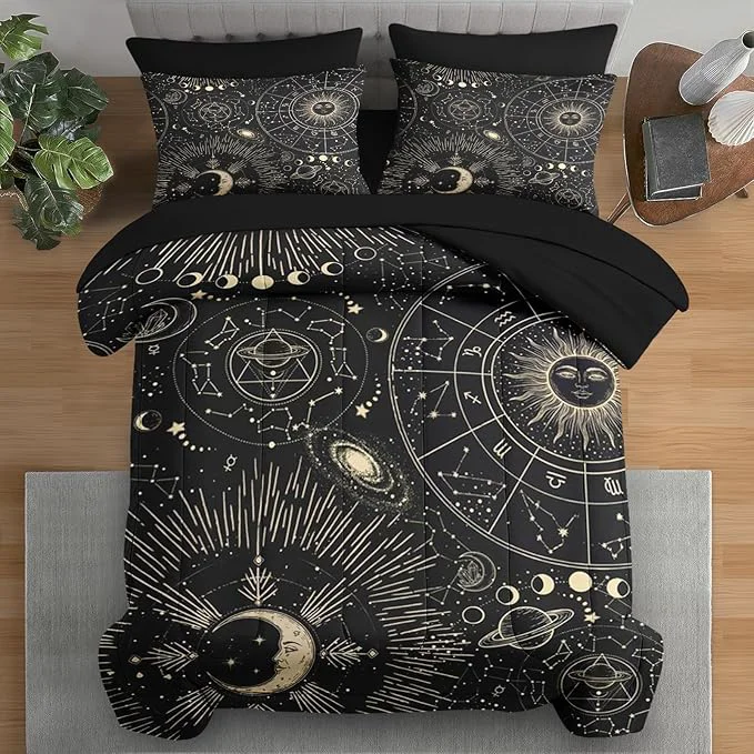 Fine Crafted Comforter Set Twin Size Sun Moon Astrology 5 Pcs Bedding for Kids and Adults Space Science Galaxy Retro Bed Sheet Sets with Fitted Sheet Pillowcase amp Sham for Bedroom Bed Decor High-Performance