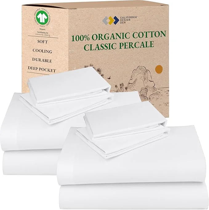 Efficient California Design Den 2-Pack Percale Sheets King Size Set - Organic Cotton Deep Pocket King Sheets Sets Crisp Breathable and Lightweight Bedding - White Trusted