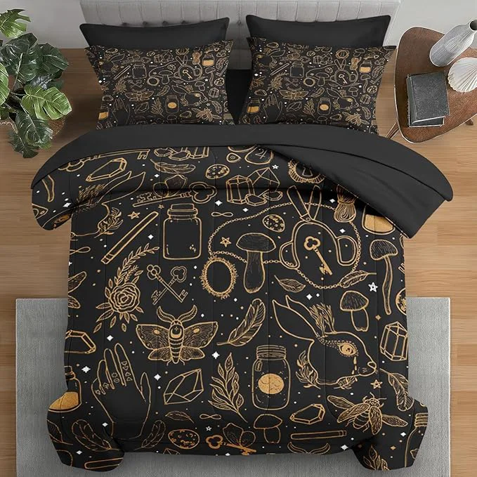 Functional Comforter Set Queen Size Vintage Witch Dream 7 Pcs Bedding for Kids and Adults Boho Mystic Occult Bed Sheet Sets with Fitted Sheet 2 Pillowcases amp 2 Shams for Bedroom Bed Decor Superior