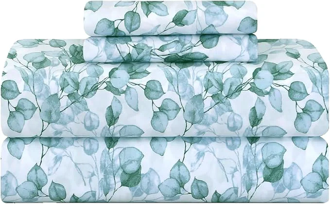 Expertly Made Feather amp Stitch Printed 500 TC Queen Size 4pc Damask Bed Sheet Set Soft Cotton Breathable Bedsheets 18 quot Deep Pockets Sateen Weave Striped Bedding Mattress Resort Hotel Luxury - Green Leaf Comfortable
