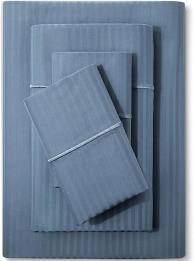 Verified Feather amp Stitch 500 TC California King Size Bed Sheet Set Cotton Soft Breathable Bedsheets 4 Piece 18 quot Deep Pockets Sateen Weave Striped Bedding Mattress Resort Hotel Luxury - Blue Stripe Artisan