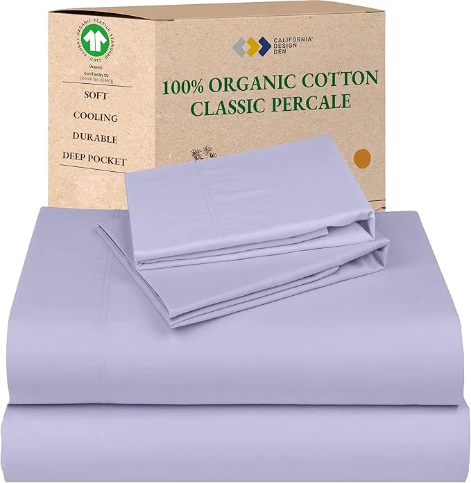 Convenient California Design Den Deep Pocket King Sheet Set - Soft Organic Bed Sheets Crisp Percale Breathable and Durable Bedding Set - Lavender Mist Fine