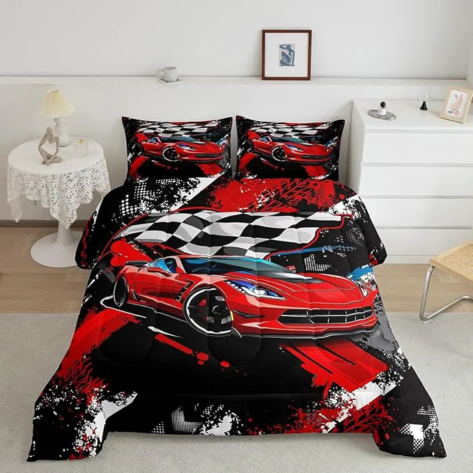 High-Quality Feelyou Car Bedding Set for Boys Queen Size Racing Sports Car Comforter Kids Extreme Sports Theme Comforter Set Girls Children Bedroom Teens Cool Speed Automobile Decor Bed Duvet Set Soft Lightweight Unique
