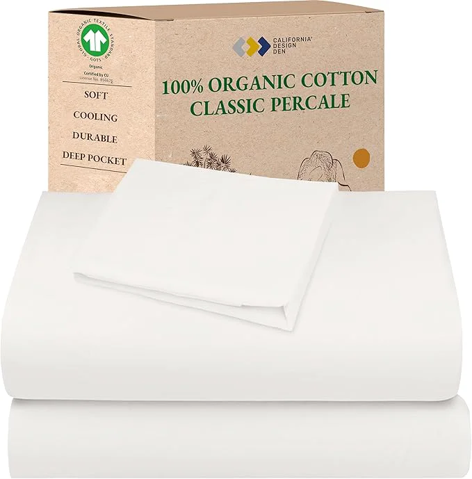Superior California Design Den Twin Bed Sheets Set - Soft Organic Sheets with Deep Pockets Crisp Cotton Percale Breathable and Durable Bedding Set - True Ivory Responsible