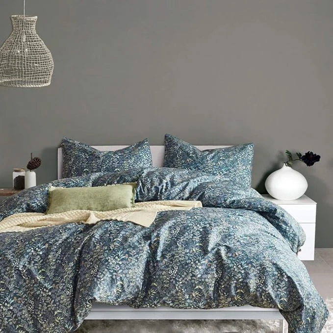 User-Friendly mixinni Blue Floral Duvet Cover King Size Cotton Flowers Pattern King Bedding Set Garden Style Comforter Cover Set with Zipper Closure-Luxury Quality Soft Durable Easy Care 3pcs King Size Comfortable