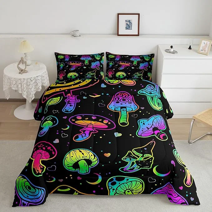Expertly Made Erosebridal Mushroom Comforter Set Twin Kawaii Trippy Bedding Psychedelic Botanical Plants Down for Kids Girls Boys Teens Rainbow Fungus Duvet Cute Quilt CMHS3028XXY-BZ_USt Practical