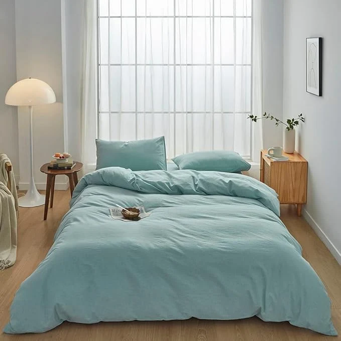 Certified FACE TWO FACE Bedding Duvet Cover Set Washed Cotton Duvet Cover Linen Like Textured Breathable Durable Soft Comfy Twin Dusty Blue Smooth