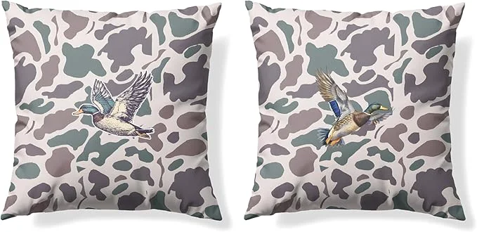 Solid Vintage Camo Mallard Duck Throw Pillow Covers 18x18 Set of 2 Duck Hunting Pillowcase Camouflage Farm Animal Decorative Pillow Covers Exclusive