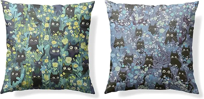 Flexible Black Cats Throw Pillow Covers 18x18 Gifts for Cat Lovers Boho Floral Cat Pillowcases Black Cats Decor Throw Pillow Covers Aesthetic Spring Decor for Dorm Bedroom Verified