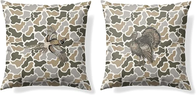 Functional Vintage Camo Turkey Pheasant Throw Pillow Covers 18x18 Set of 2 Turkey Pheasant Hunting Pillowcase Camouflage Farm Animal Decorative Pillow Covers Camouflage Wild Animal Decor Official