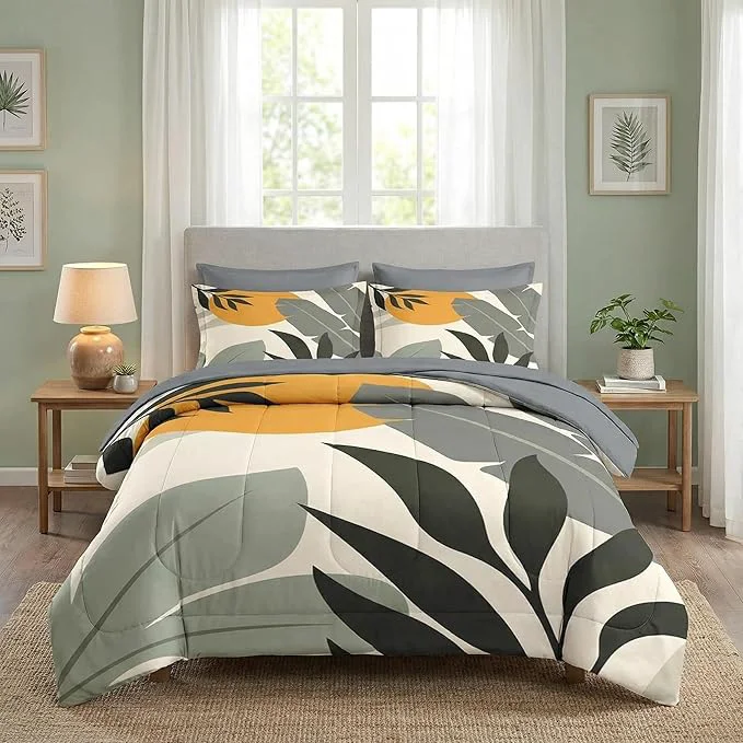 Functional Comforter Set Full Size Tropical Leaves Flower 7 Pcs Bedding for Kids and Adults Vintage Floral Bed Sheet Sets with Fitted Sheet 2 Pillowcase amp 2 Sham for Bedroom Bed Decor Exceptional