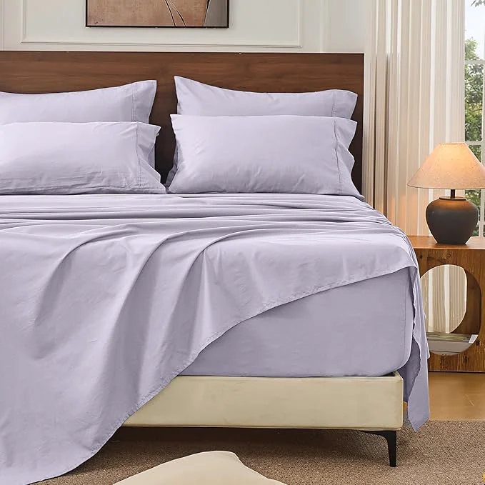 Recyclable Bedlifes French Linen Sheets California King Size 18-24 quot Extra Deep Pocket 4-Piece Set Breathable amp Moisture-Wicking Soft amp Durable Sheets for Thick Mattresses Lavender Efficient
