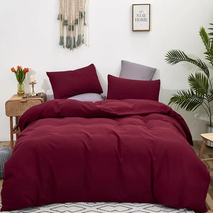 Flexible CLOTHKNOW Burgundy Queen Comforer Set 3Pcs Wine Red Bedding Comforer Sets Girls Women Soft Bedding Sets with 2 x Pillow Cases Safe