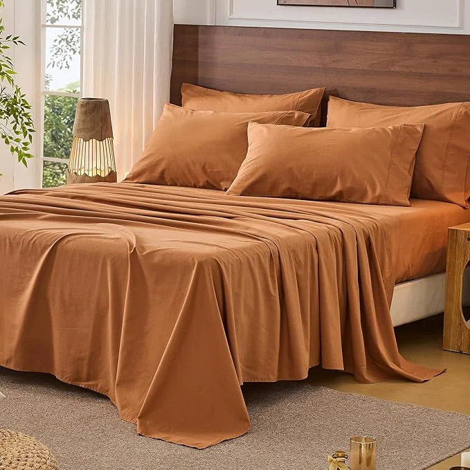 Traditional Bedlifes French Pure Linen Sheets King Size Breathable and Cooling Flax Sheet Set Soft Durable and Moisture Wicking 16 Inch Deep Pocket-4 Piece King Brown Luxury