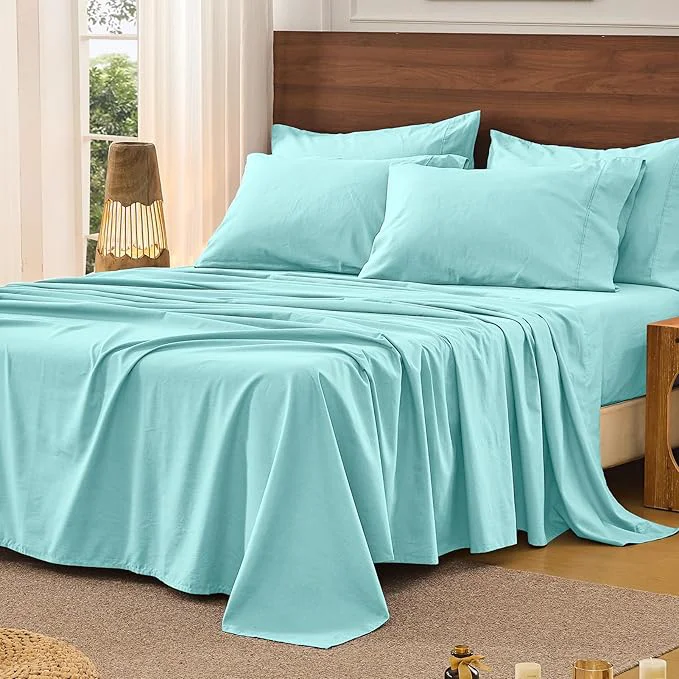 Unique Bedlifes French Pure Linen Sheets California King Size Breathable and Cooling Flax Sheet Set Soft Durable and Moisture Wicking 16 Inch Deep Pocket-4 Piece Cal King Teal Trusted