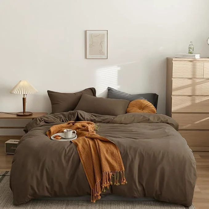 Fine CLOTHKNOW Chestnut Brown California King Comforter Set Dark Brown Bedding Comforter Sets Soft Brown Comforter with 2 x Pillowcases Trusted