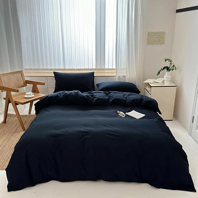 Excellent FACE TWO FACE Bedding Duvet Cover Set Washed Cotton Duvet Cover Linen Like Textured Breathable Durable Soft Comfy Twin Tibetan Blue Exclusive