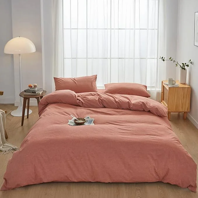 User-Friendly FACE TWO FACE Bedding Duvet Cover Set Washed Cotton Duvet Cover Linen Like Textured Breathable Durable Soft Comfy Twin Caramel Verified