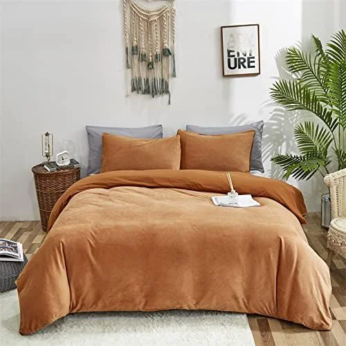 Genuine CLOTHKNOW Pumpkin Velvet Full Comforter Set Brown Fluffy Bedding Comforter Sets Terracotta Comforter Soft Cozy Orange Bed Comforter Sets Traditional