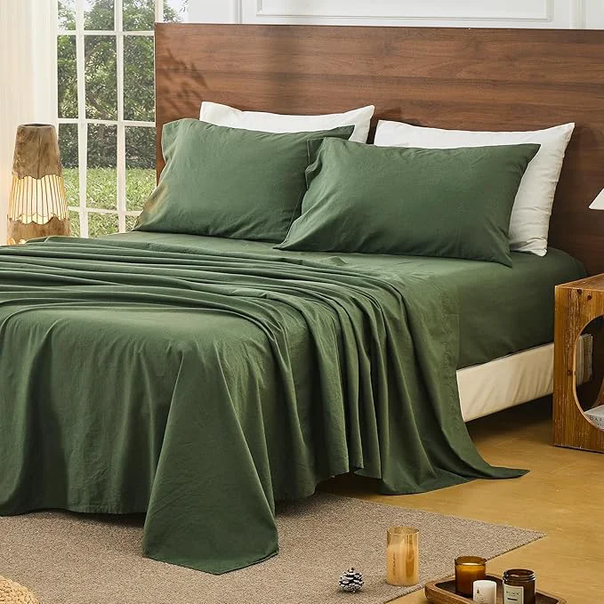 Lightweight Bedlifes French Pure Linen Sheets King Size Breathable and Cooling Flax Sheet Set Soft Durable and Moisture Wicking 16 Inch Deep Pocket-4 Piece King Forest Green Trendy