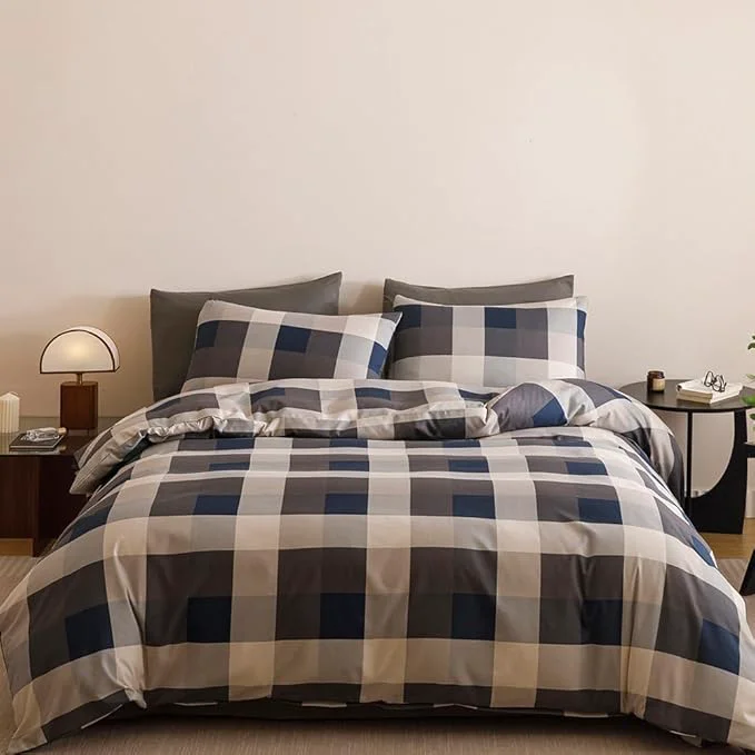 Crafted CLOTHKNOW Blue Plaid Comforter Set Twin Gingham Bedding Comforter Sets Soft Buffalo Geometric Comforter Twin Sets Reliable