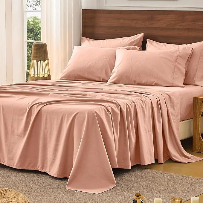 Expertly Made Bedlifes French Pure Linen Sheets Queen Size Breathable and Cooling Flax Sheet Set Soft Durable and Moisture Wicking 16 Inch Deep Pocket-4 Piece Queen Blush Pink Classic