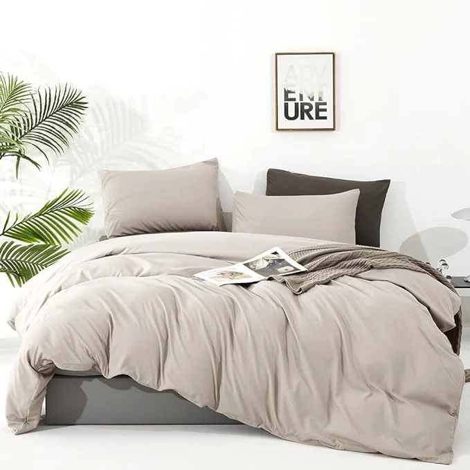 Eco-Friendly CLOTHKNOW Light Khaki Twin Twin XL Comforter Set 3Pcs Beige Coffee Bedding Comforter Sets All Season Oatmeal Comforter Soft Beige Comforter with 2 x Pillow Cases Traditional