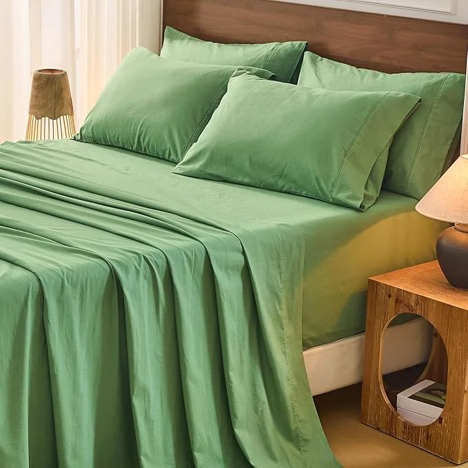 Pure Bedlifes French Flax Linen Sheets Set California King Size-6 Piece Extra Deep Pocket 18-24 quot Soft Breathable Cal King Bed Sheets with Temperature Regulating amp Moisture-Wicking Sage Green Prestigious