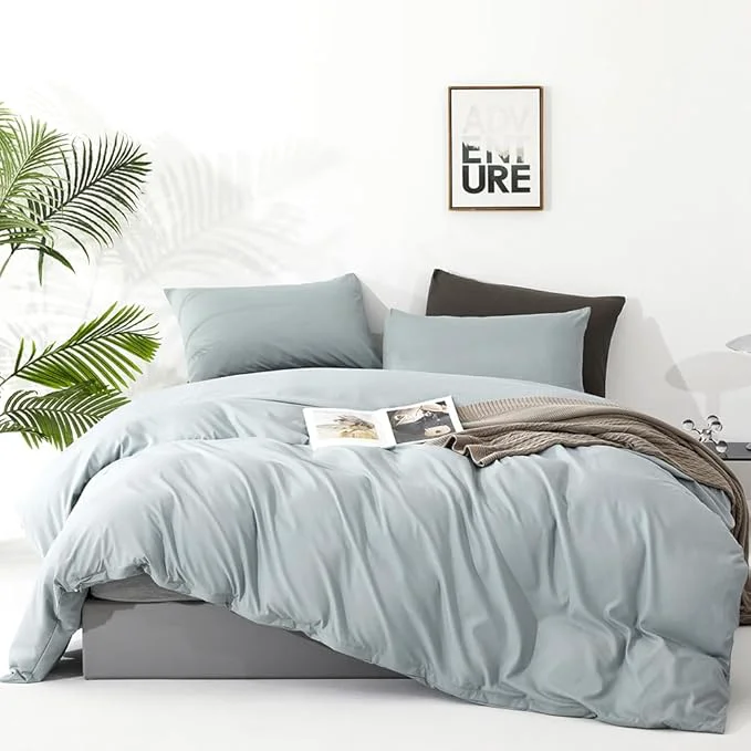 First-Class CLOTHKNOW Light Blue King Size Comforter Set Dusty Blue Bedding Comforter Sets Soft Blue Comforter with 2 x Pillow Cases Secure