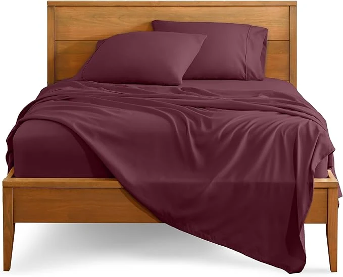 Verified Bare Home King Sheet Set - 1800 Ultra-Soft Microfiber King Bed Sheets - Double Brushed - Deep Pockets - Easy Fit - 4 Piece Set - Bedding Sheets amp Pillowcases King Burgundy Excellent