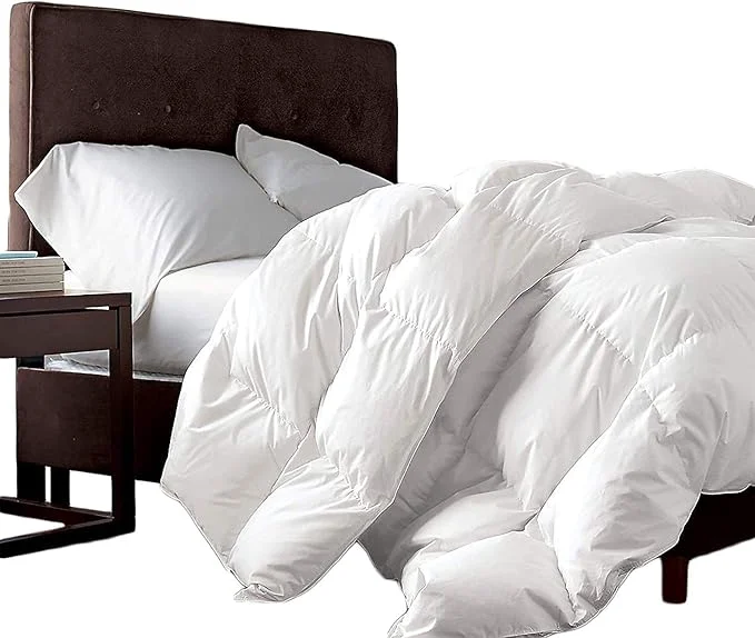 World-Class Luxurious Twin Twin XL Size Goose Down Fiber Waterfowl Feather Fiber Comforter Duvet Egyptian Cotton Cover 50 oz. Fill Weight Baffle Box Design White Solid Easy-to-Use