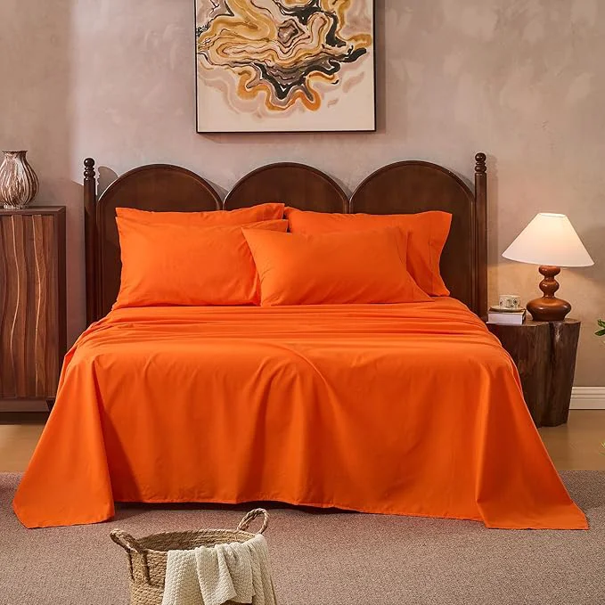 Authentic Linen Sheets King Size Breathable amp Durable 4-Piece Bed Flax Sheet Set Soft All-Season Bedding for Hot Sleepers 16 quot Deep Pocket Oeko-TEX （King Orange） Superior